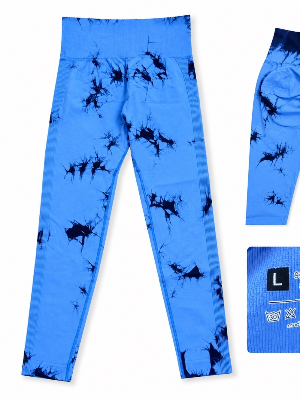 Blue Tie Dye Scrunch Butt High Waist Leggings Size Large